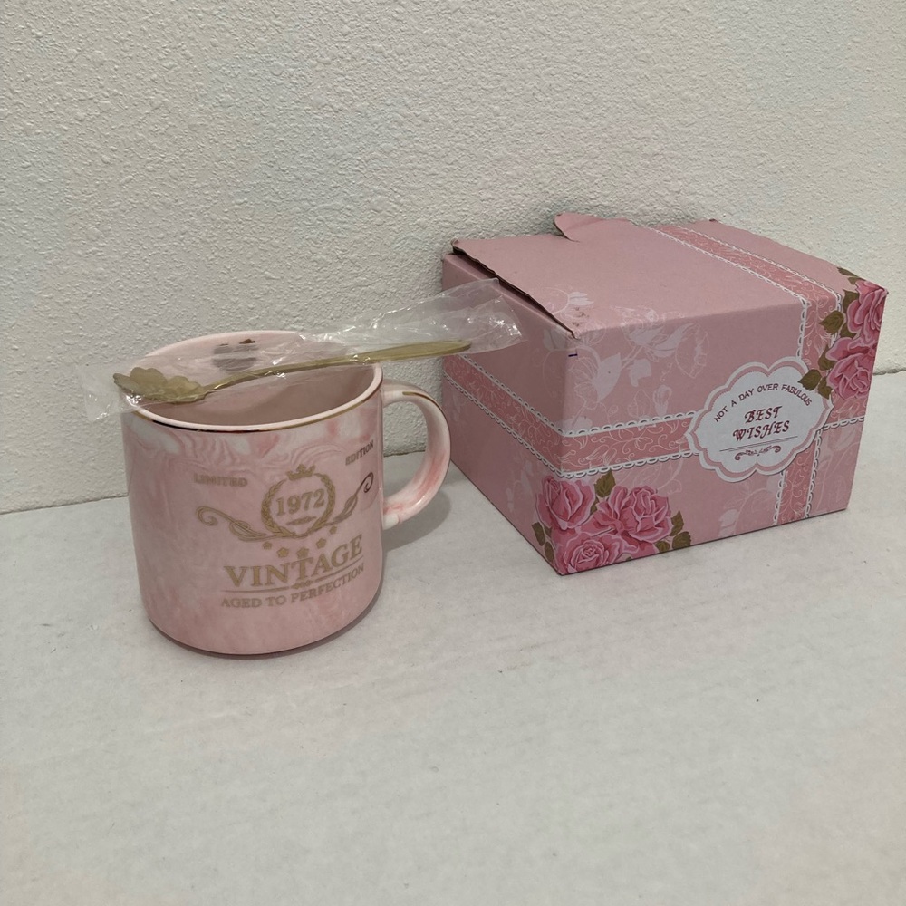 Not A Day Over Fabulous Limited Editon 1972 Pink Marble Mug Gold Color Rim